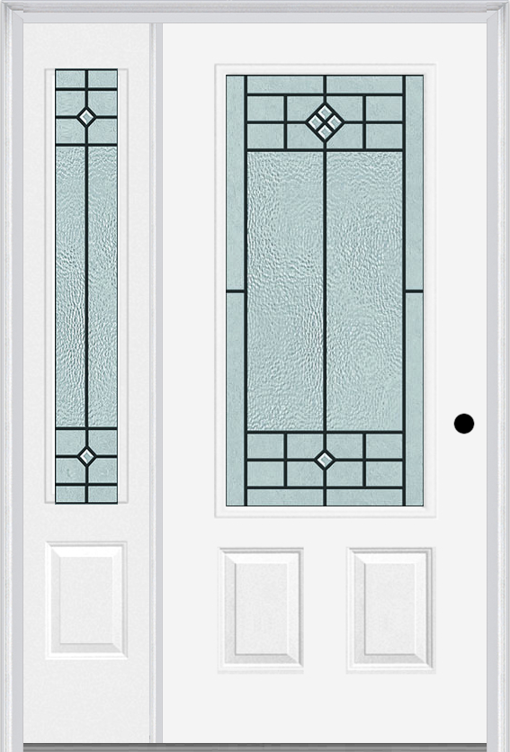 MMI 3/4 Lite 2 Panel 6'8" Fiberglass Smooth Beaufort Patina Exterior Prehung Door With 1 Beaufort Patina 3/4 Lite Decorative Glass Sidelight 607